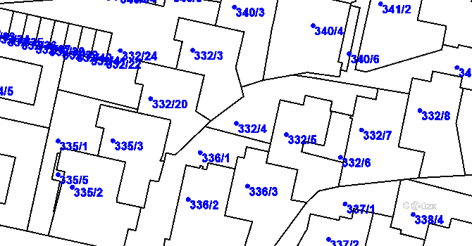 Parcela st. 332/4 v KÚ Braník, Katastrální mapa
