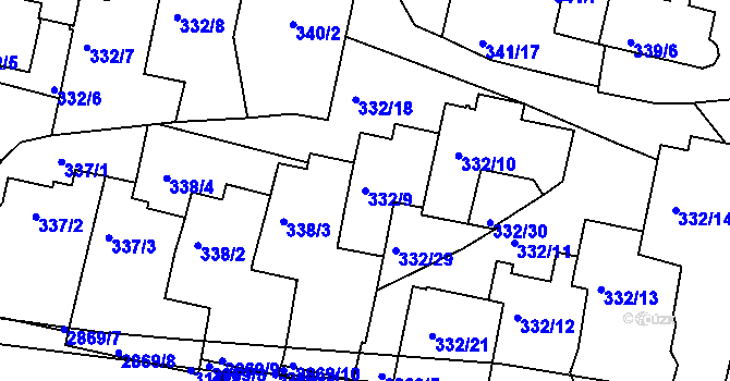 Parcela st. 332/9 v KÚ Braník, Katastrální mapa