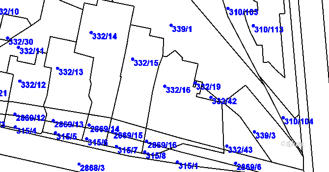 Parcela st. 332/16 v KÚ Braník, Katastrální mapa