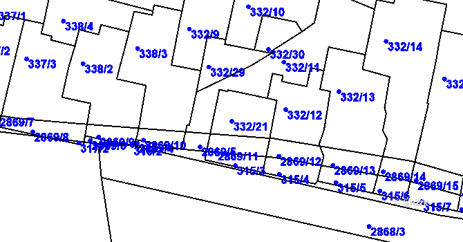 Parcela st. 332/21 v KÚ Braník, Katastrální mapa