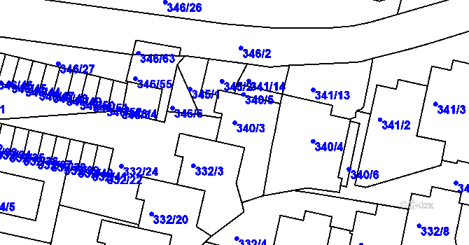 Parcela st. 340/3 v KÚ Braník, Katastrální mapa