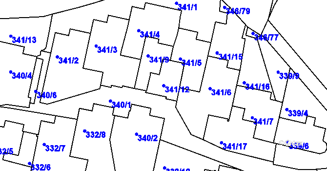 Parcela st. 341/12 v KÚ Braník, Katastrální mapa