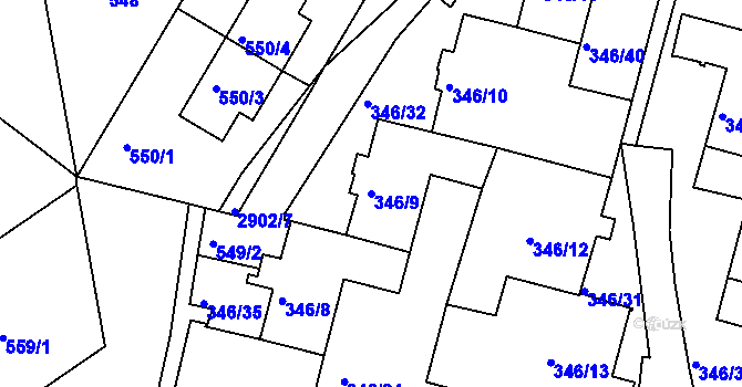 Parcela st. 346/9 v KÚ Braník, Katastrální mapa