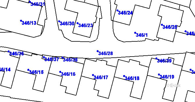Parcela st. 346/28 v KÚ Braník, Katastrální mapa