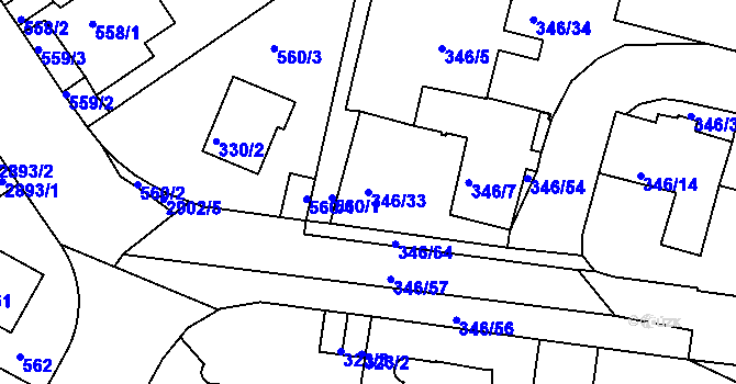 Parcela st. 346/33 v KÚ Braník, Katastrální mapa