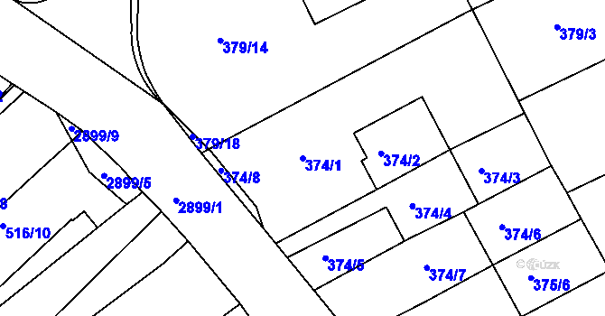Parcela st. 374/1 v KÚ Braník, Katastrální mapa