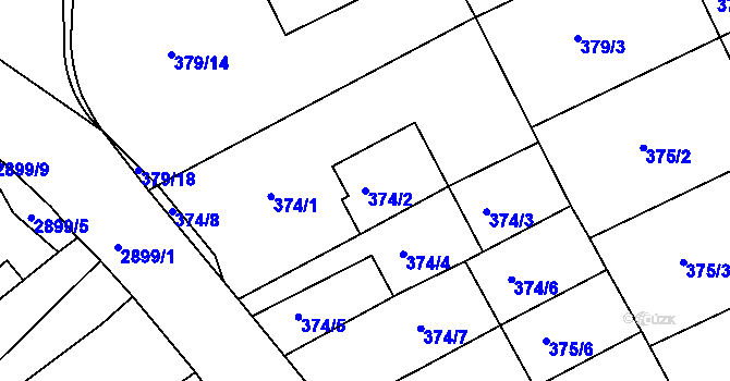 Parcela st. 374/2 v KÚ Braník, Katastrální mapa