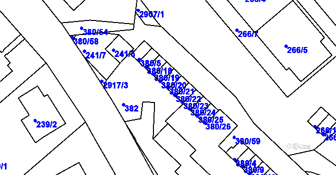Parcela st. 380/21 v KÚ Braník, Katastrální mapa