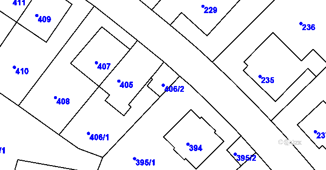 Parcela st. 406/2 v KÚ Braník, Katastrální mapa