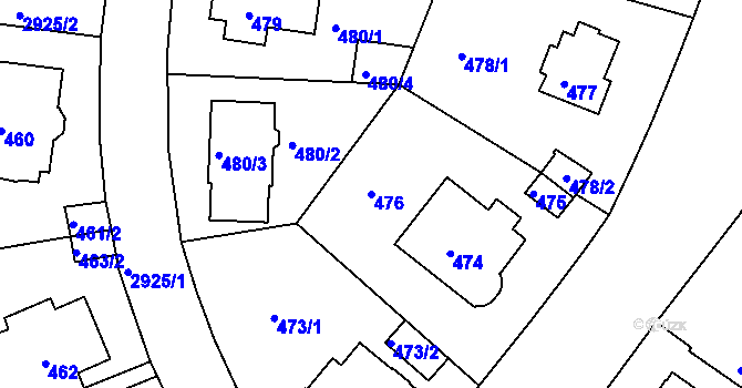 Parcela st. 476 v KÚ Braník, Katastrální mapa