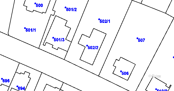 Parcela st. 502/2 v KÚ Braník, Katastrální mapa