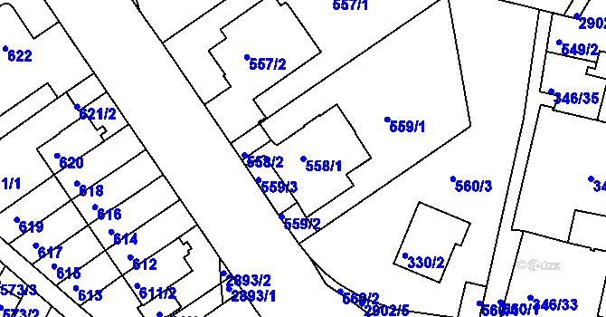 Parcela st. 558/1 v KÚ Braník, Katastrální mapa