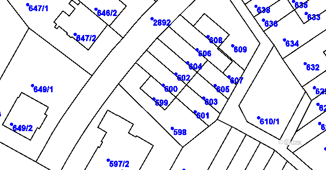 Parcela st. 600 v KÚ Braník, Katastrální mapa