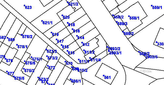 Parcela st. 612 v KÚ Braník, Katastrální mapa