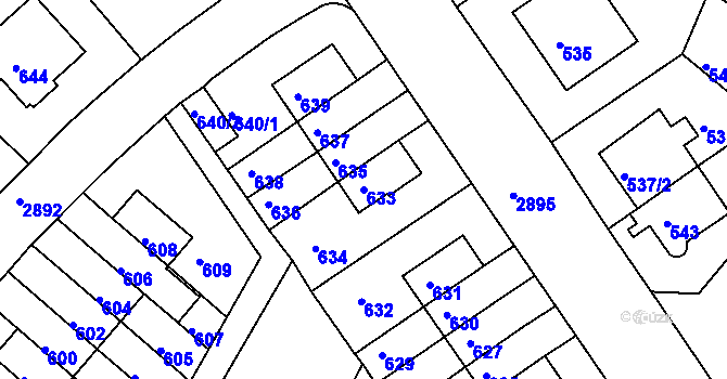 Parcela st. 633 v KÚ Braník, Katastrální mapa