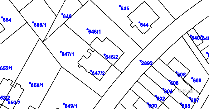 Parcela st. 646/2 v KÚ Braník, Katastrální mapa