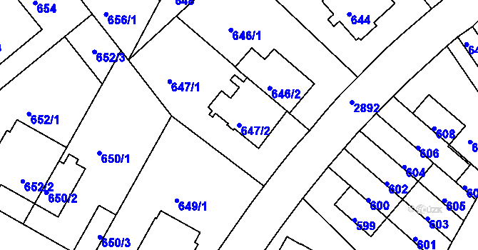 Parcela st. 647/2 v KÚ Braník, Katastrální mapa