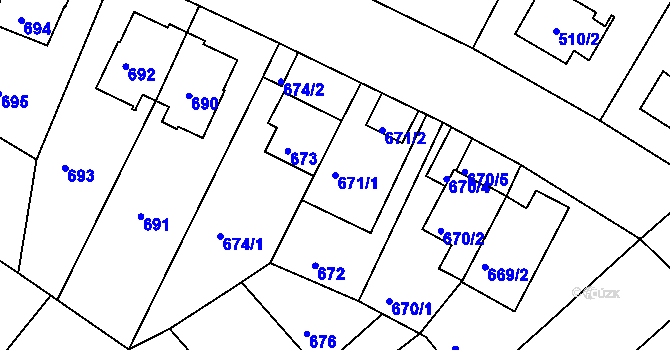 Parcela st. 671/1 v KÚ Braník, Katastrální mapa
