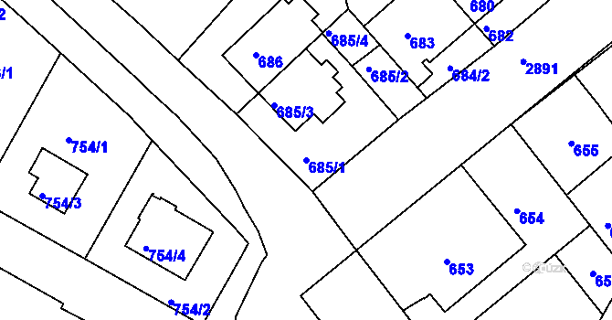 Parcela st. 685/1 v KÚ Braník, Katastrální mapa