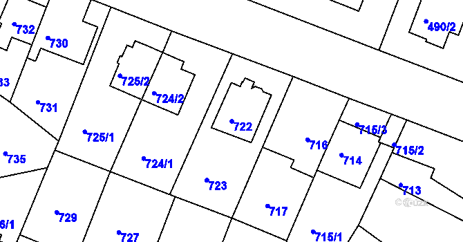Parcela st. 722 v KÚ Braník, Katastrální mapa