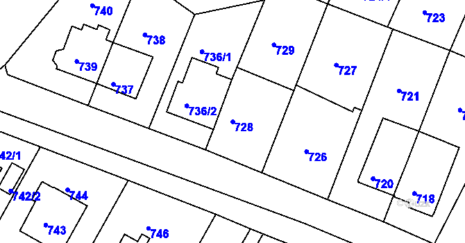Parcela st. 728 v KÚ Braník, Katastrální mapa
