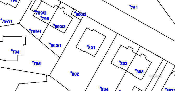 Parcela st. 801 v KÚ Braník, Katastrální mapa