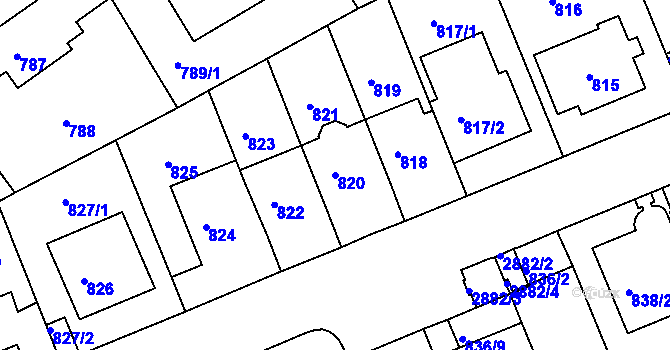 Parcela st. 820 v KÚ Braník, Katastrální mapa