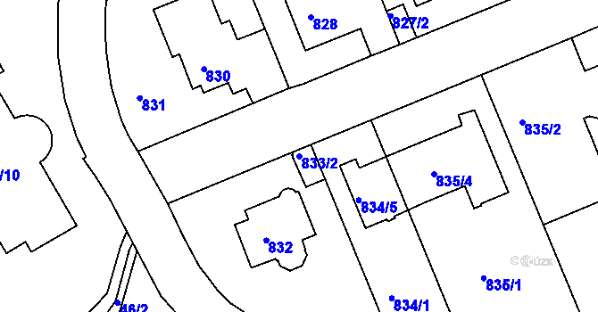 Parcela st. 833/2 v KÚ Braník, Katastrální mapa