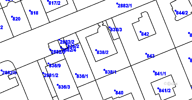 Parcela st. 838/2 v KÚ Braník, Katastrální mapa