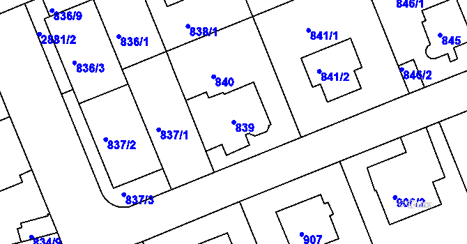 Parcela st. 839 v KÚ Braník, Katastrální mapa
