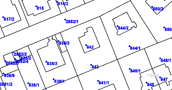 Parcela st. 842 v KÚ Braník, Katastrální mapa