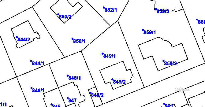 Parcela st. 849/1 v KÚ Braník, Katastrální mapa