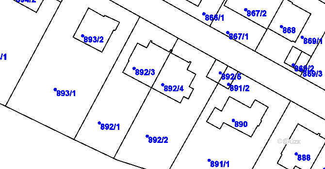 Parcela st. 892/4 v KÚ Braník, Katastrální mapa