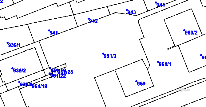 Parcela st. 951/3 v KÚ Braník, Katastrální mapa