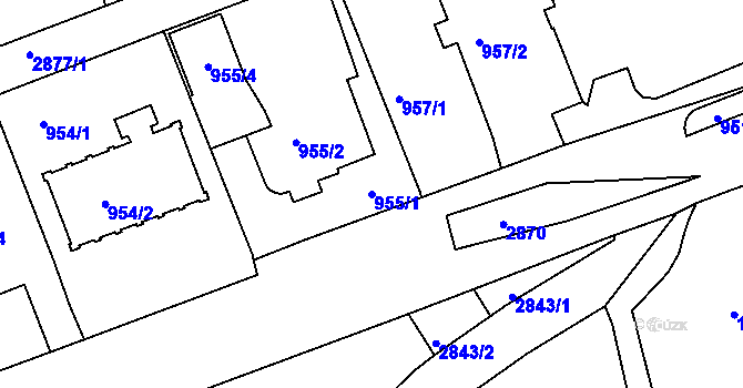 Parcela st. 955/1 v KÚ Braník, Katastrální mapa