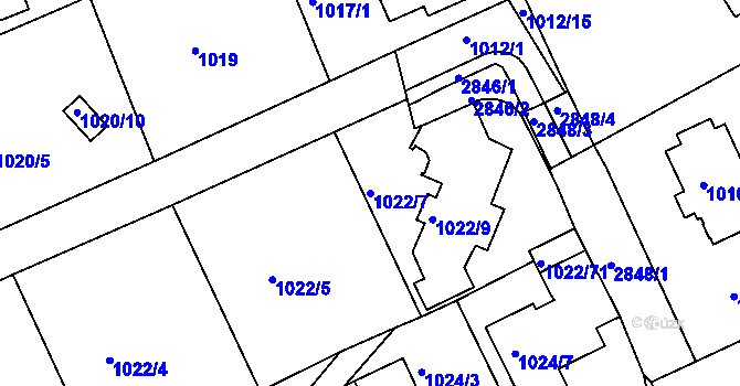 Parcela st. 1022/7 v KÚ Braník, Katastrální mapa