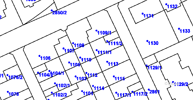 Parcela st. 1111/1 v KÚ Braník, Katastrální mapa