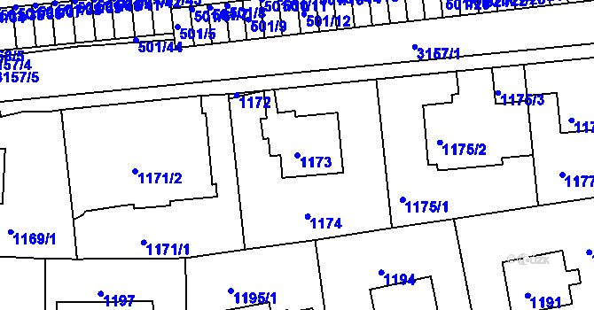 Parcela st. 1173 v KÚ Braník, Katastrální mapa