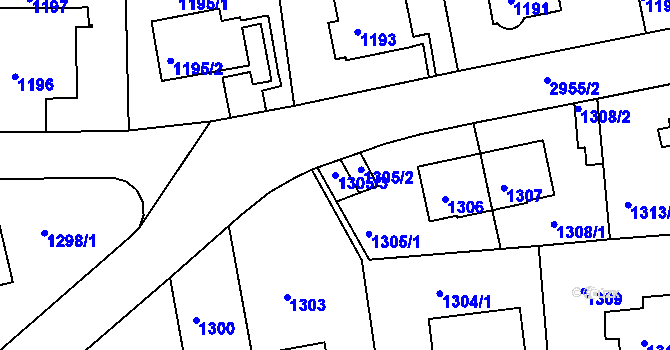 Parcela st. 1305/3 v KÚ Braník, Katastrální mapa