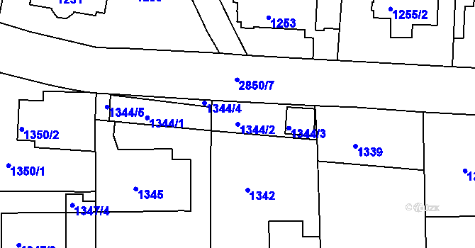 Parcela st. 1344/2 v KÚ Braník, Katastrální mapa