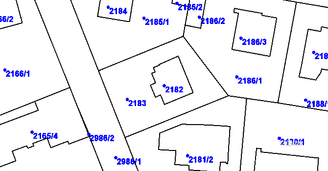 Parcela st. 2182 v KÚ Braník, Katastrální mapa