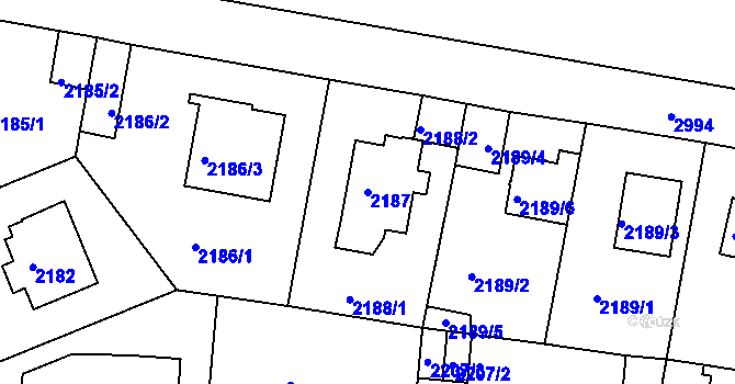 Parcela st. 2187 v KÚ Braník, Katastrální mapa