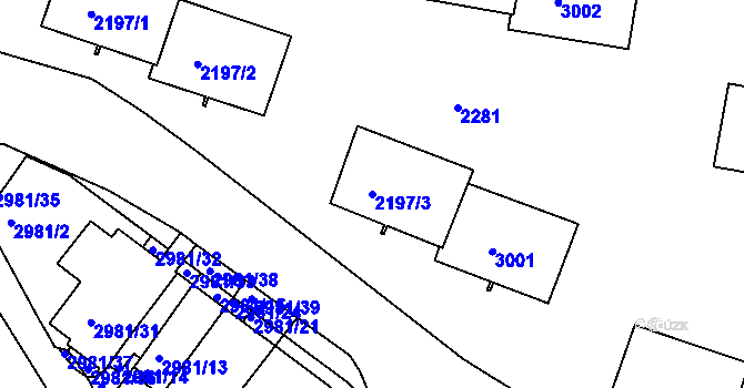 Parcela st. 2197/3 v KÚ Braník, Katastrální mapa