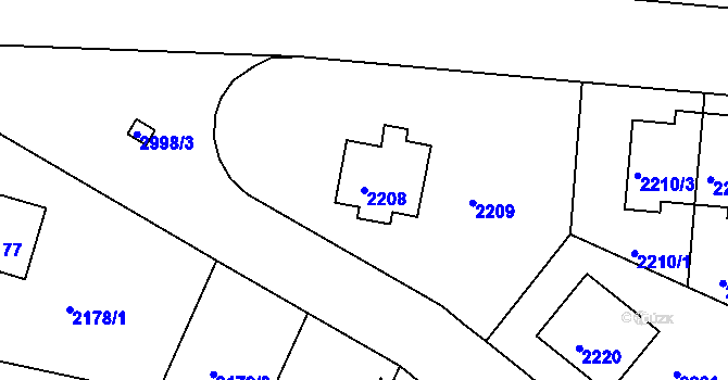 Parcela st. 2208 v KÚ Braník, Katastrální mapa