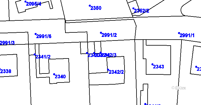 Parcela st. 2342/3 v KÚ Braník, Katastrální mapa