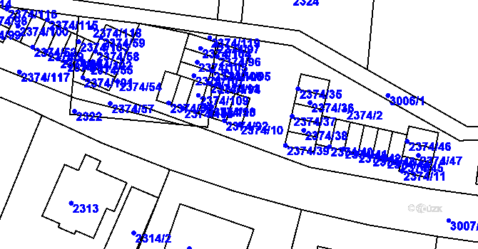 Parcela st. 2374/10 v KÚ Braník, Katastrální mapa