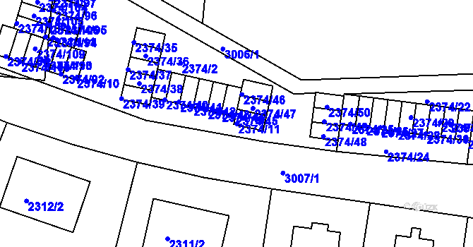 Parcela st. 2374/11 v KÚ Braník, Katastrální mapa
