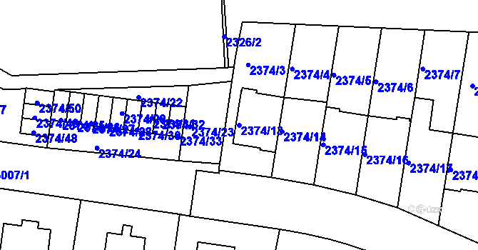 Parcela st. 2374/13 v KÚ Braník, Katastrální mapa