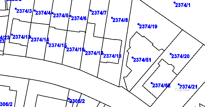 Parcela st. 2374/18 v KÚ Braník, Katastrální mapa