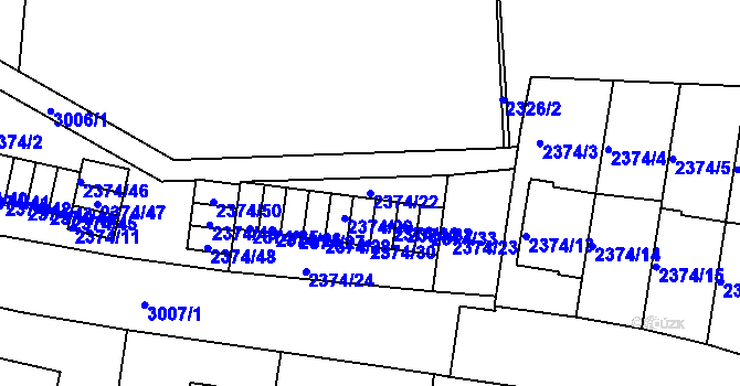 Parcela st. 2374/22 v KÚ Braník, Katastrální mapa